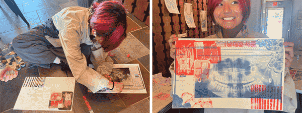 Students processing artwork for print